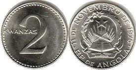 монета Ангола 2 кванзы без даты (1977)