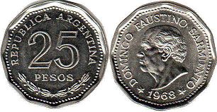 монета Аргентина 25 песо 1968