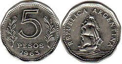 монета Аргентина 5 песо 1963