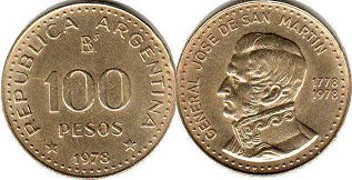 монета Аргентина 100 песо 1978