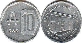 монета Аргентина 10 аустралей 1989