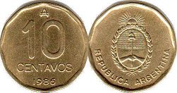 монета Аргентина 10 сентаво 1986