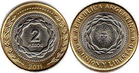 монета Аргентина 2 песо 2011