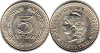 монета Аргентина 5 сентаво 1958