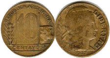 монета Аргентина 10 сентаво 1947