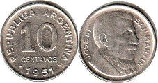 монета Аргентина 10 сентаво 1951