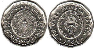 монета Аргентина 25 песо 1964