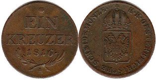 монета Австрийская Империя 1 крейцер 1816