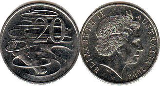 монета Австралия 20 центов 2002