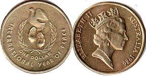 монета Австралия 1 доллар 1986