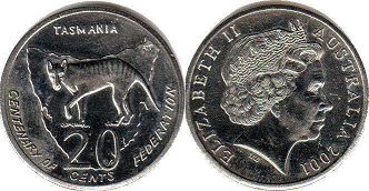 монета Австралия 20 центов 2001
