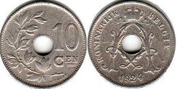 монета Бельгия 10 сантимов 1924