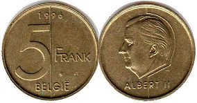 монета Бельгия 5 франков 1996