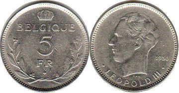 монета Бельгия 5 франков 1936