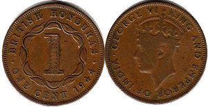 монета Британский Гондурас 1 цент 1944