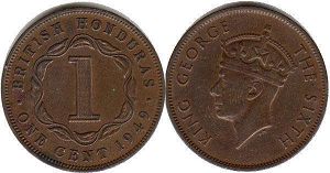 монета Британский Гондурас 1 цент 1949