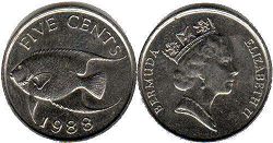 монета Бермуды 5 центов 1988