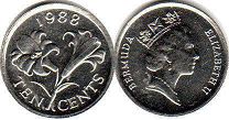 монета Бермуды 10 центов 1988