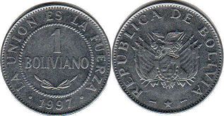 монета Боливия 1 боливиано 1997