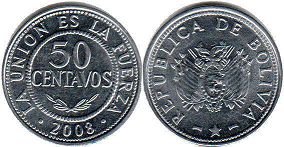 монета Боливия 50 сентаво 2008