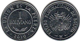 монета Боливия 1 боливиано 2010