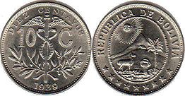 монета Боливия 10 сентаво 1939