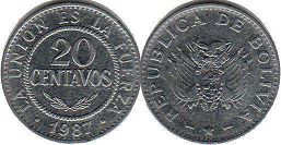 монета Боливия 20 сентаво 1987