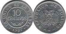 монета Боливия 10 сентаво 1987