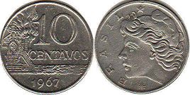 монета Бразилия 10 сентаво 1967