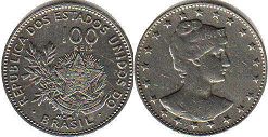 монета Бразилия 100 рейс 1901