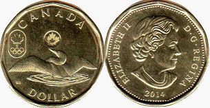 монета Канада 1 доллар 2014