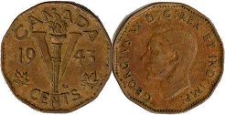 монета Канада 5 центов 1943