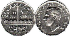 монета Канада 5 центов 1951
