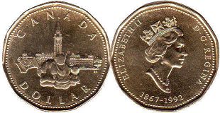 монета Канада 1 доллар 1992