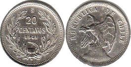 монета Чили 20 сентаво 1941