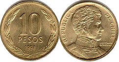 монета Чили 10 песо 1998