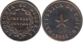 монета Чили 1/2 сентаво 1853