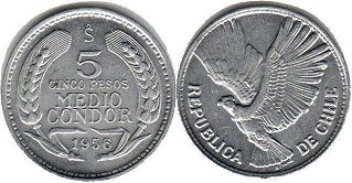 монета Чили 5 песо 1956