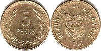 монета Колумбия 5 песо 1990