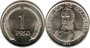 монета Колумбия 1 песо 1974