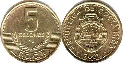 монета Коста Рика 5 колонов 2001