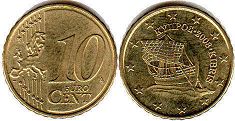 монета Кмпр 10 евро центов 2008