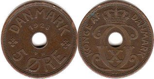 монета Дания 5 эре 1928