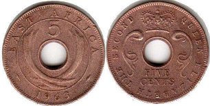 монета Британская Восточная Африка 5 центов 1963