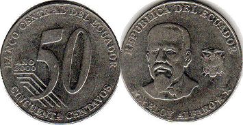 монета Эквадор 50 сентаво 2000