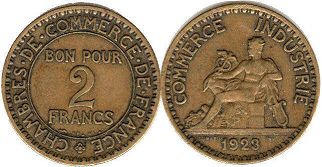 монета Франция 2 франка 1923