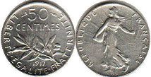 монета Франция 50 сантимов 1917