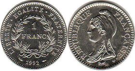 монета Франция 1 франк 1992