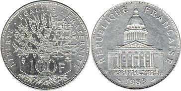 монета Франция 100 франков 1983