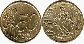 монета Франция 20 евро центов 2001